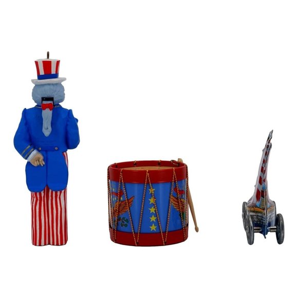 Vintage 1988 Hallmark Christmas Ornament Uncle Sam Tin Sailing Boat Drum New - Picture 3 of 8